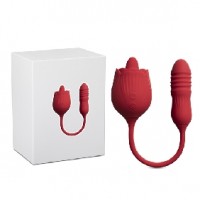 Thrusting Vibrator (Type II) 10-Speed Silicone Clitoral Rose with Vibrating Tongue RED